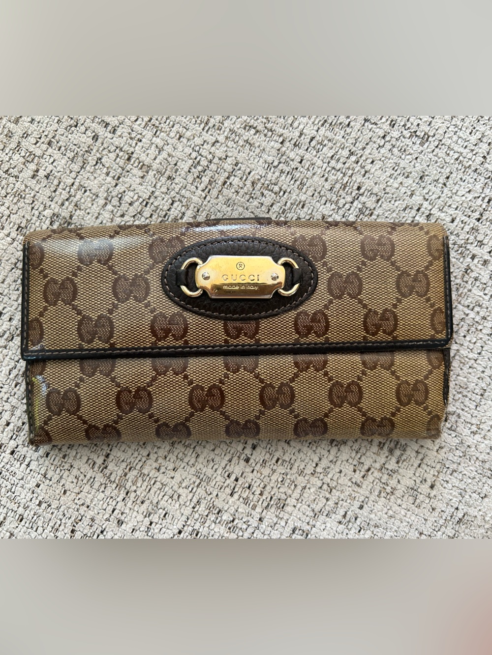 Authentic Gucci Brown GG Canvas Continental Wallet